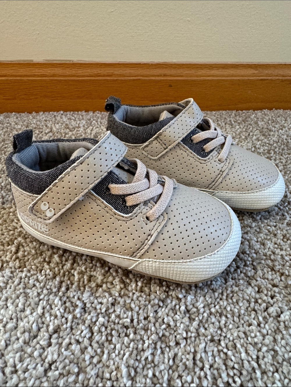 Baby Neutral Beige Perforated Sneaker with Hook-and-Loop Strap